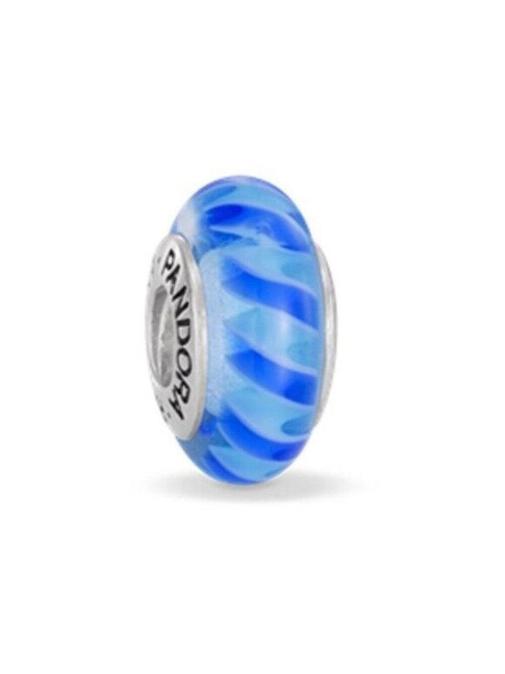 Pandora Blue Stripes Murano Glass Bead Charm Retired 925 ALE 790611